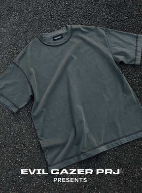 EVIL GAZER 水洗做旧vintage百搭clean fit反缝线宽松T恤短袖男
