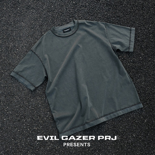 EVIL GAZER 水洗做旧vintage百搭clean fit反缝线宽松T恤短袖男