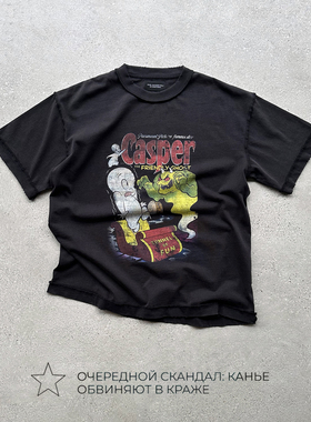 EVIL GAZER 复古做旧vintage鬼马精灵印花铁锈黑色宽松短袖T恤