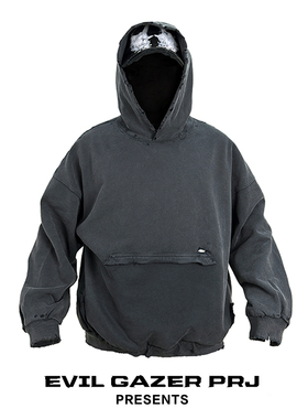 EVIL GAZER复古水洗糜烂破洞boxy短款宽松vintage卫衣男dirtyfit