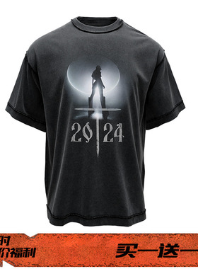 EVIL GAZER 复古洗水做旧newvintage炒色黑色宽松短袖T恤月光战女