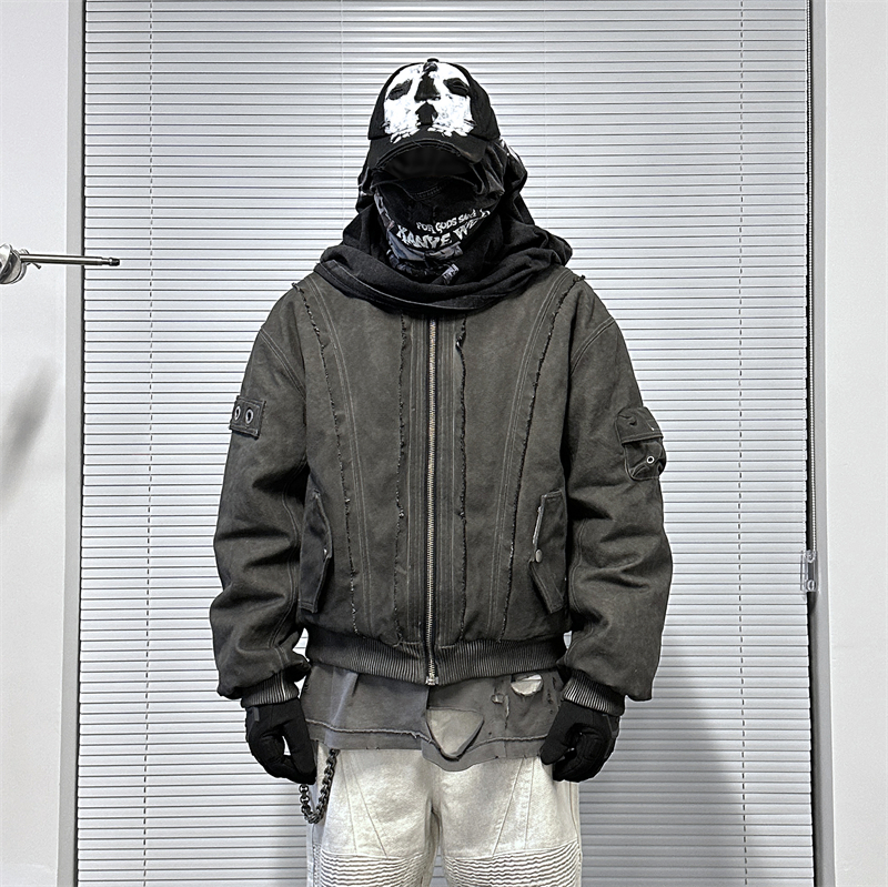 EVIL GAZER做旧脏染水洗ARCHIVE棉衣外套秋冬短款飞行棉服BOMBER