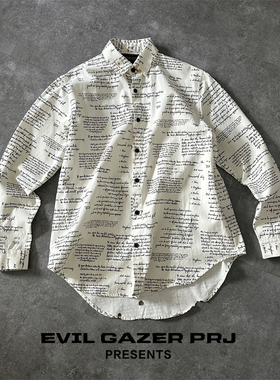 EVIL GAZER原色布纯棉ERD忧郁风英文满印白色高级感休闲长袖衬衫