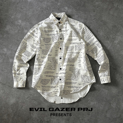 EVIL GAZER原色布纯棉ERD忧郁风英文满印白色高级感休闲长袖衬衫