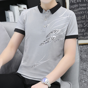 夏季短袖棉POLO衫男衬衫领扣子翻领T恤小麦商务韩版休闲灰8538P26,男装Polo衫,星座1207