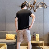 夏季透气运动休闲套装百搭圆领社会潮流简欧版短袖短裤黑9372P60，男装休闲套装，星座1207