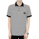 夏季舒适翻领商务条纹POLO衫简欧版字母休闲刺绣收口黑色8543P37，男装Polo衫，星座1207