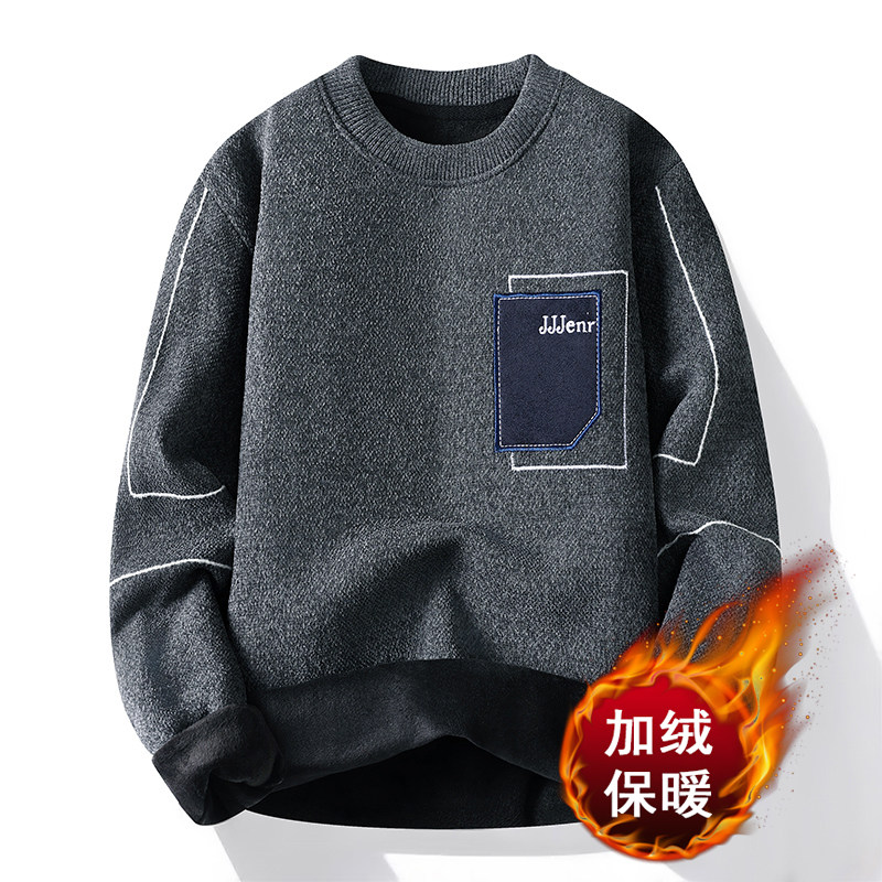 一体绒奥利绒双面加厚针织毛衫衣美式打底卫衣宽松套头灰9262P33,男装针织衫/毛衣,星座1207
