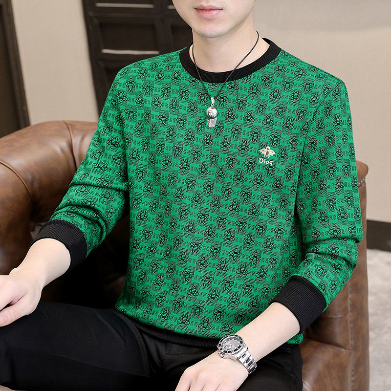 长袖男蒙太奇卫衣精品商务直播套头休闲圆领时尚模特绿色9753P45，男装卫衣，星座1207