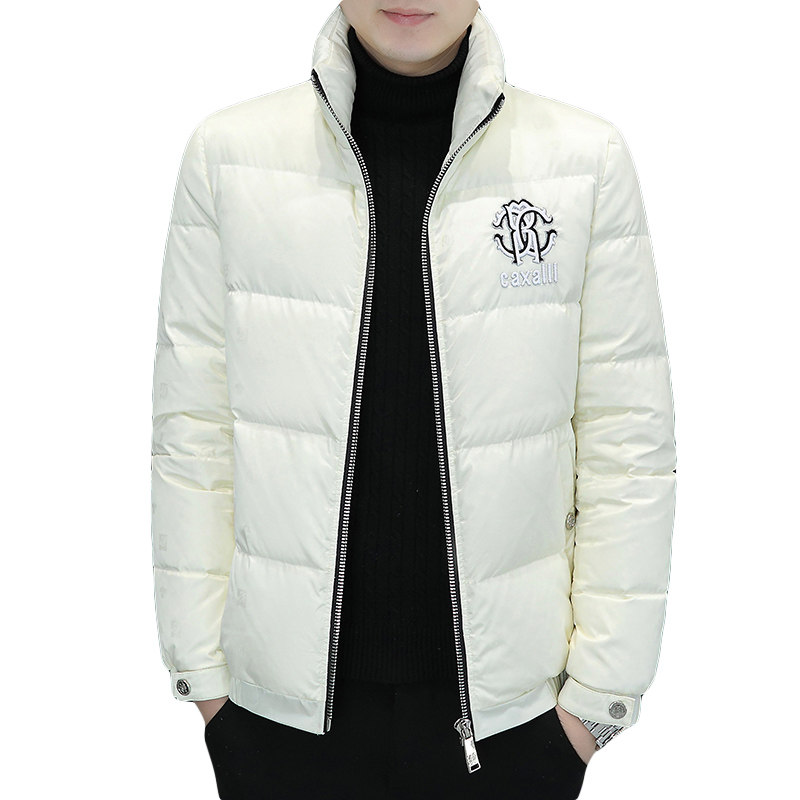冬简欧羽绒服暗花刺绣亮面90%白鸭商务立领厚外套黑Y9181P280,男装羽绒服,星座1207