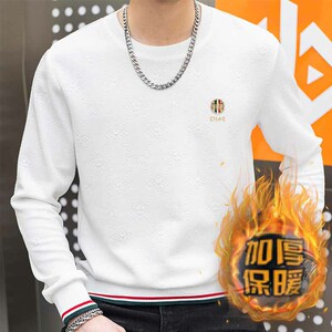 冬季长袖男欧版大码卫衣套头日系立体印花圆脸品牌白9739加绒P50