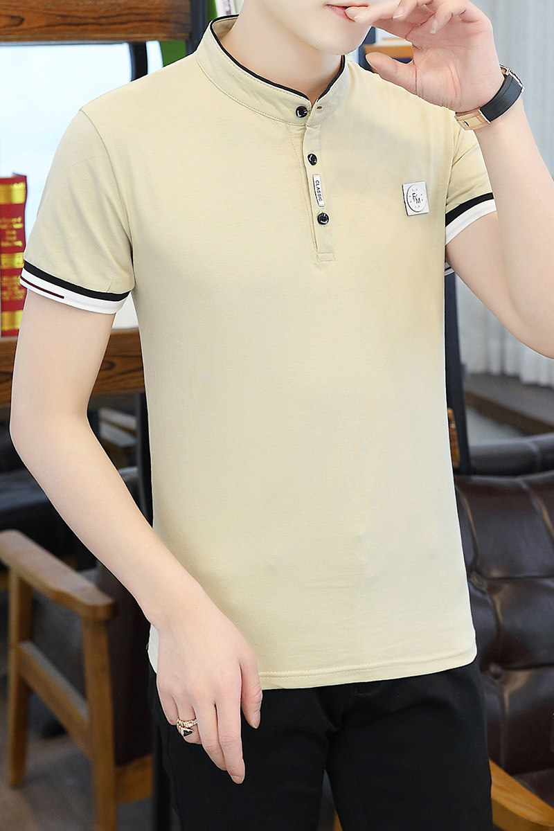 夏季短袖棉POLO衫男衬衫领扣子翻领T恤抖音商务韩版休闲咖8531P26,男装Polo衫,星座1207