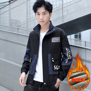冬季新款棉服男模特加厚夹克风衣保暖外套工装棉衣黑9810加绒图片