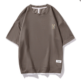 夏季透气N刺绣华夫格短袖男半袖五分袖宽松落肩款简约蓝色8560P22，男装T恤，星座1207