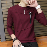 潮男圆领长袖T恤男卫衣男套头修身打底衫羽毛咖啡黑色735P25，男装卫衣，星座1207