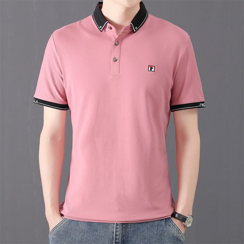 夏季棉短袖Polo衫F字立领t恤男修身通勤精神商务绅士灰9578P40,男装Polo衫,星座1207