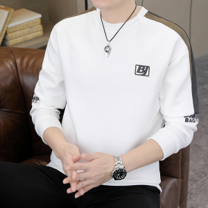 长袖卫衣男t恤男大码圆领套头刺绣宽松休闲精工艺模特白色9762P45图片