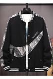 高质量直播颗粒绒拼接日系棒球服男夹克外套风衣棉服黑色9821P75，男装夹克，星座1207