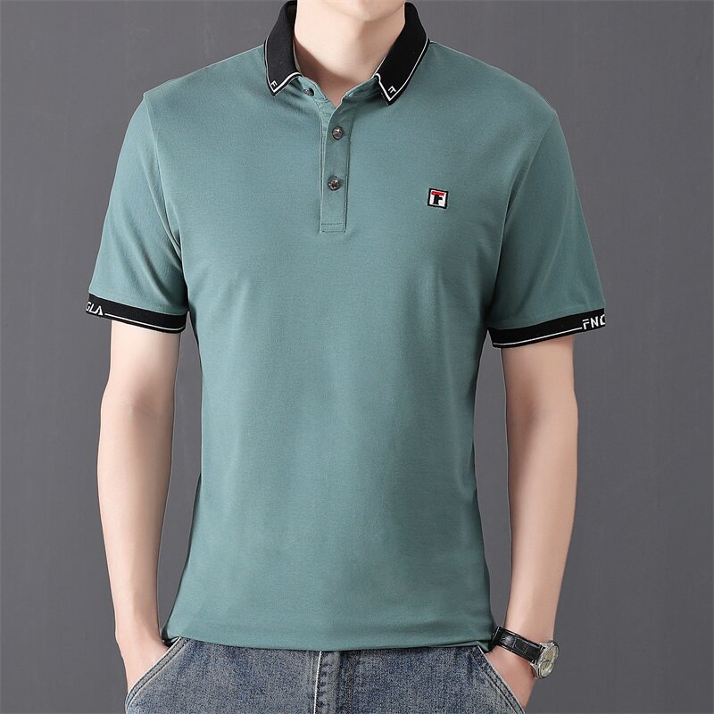 夏季棉短袖Polo衫F字立领t恤男修身通勤精神商务绅士灰9578P40,男装Polo衫,星座1207