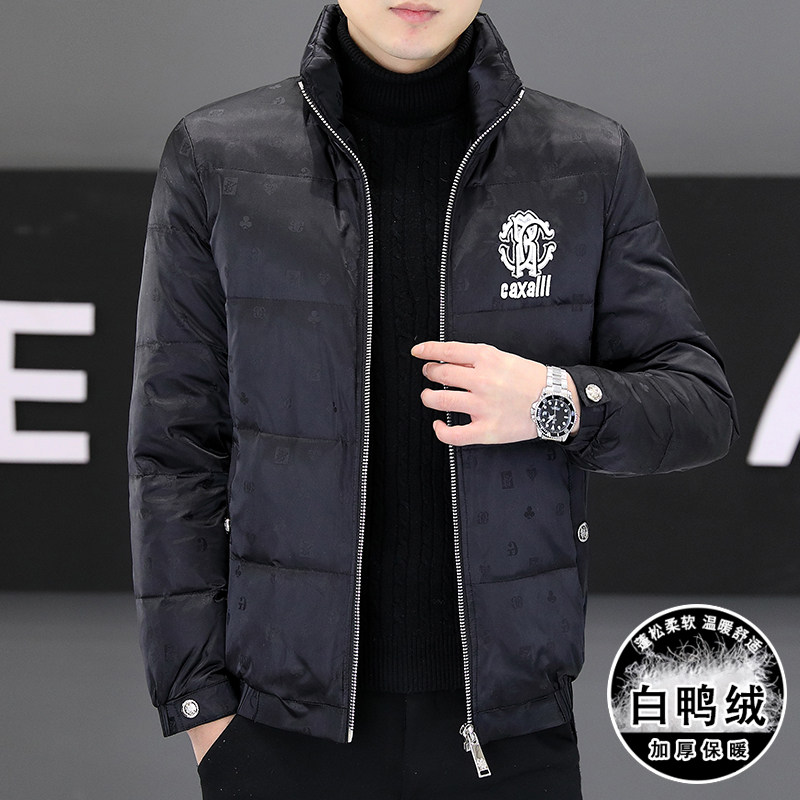 冬季简欧羽绒服暗花刺绣亮面90%白鸭商务立领厚外套Y9181P280,男装羽绒服,星座1207