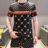 夏季透气运动休闲套装百搭圆领社会潮流简欧版短袖短裤白9345P60，男装休闲套装，星座1207