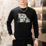 秋冬时尚套装简欧圆领休闲男士卫衣两件长袖长裤印花白色9352P120，男装休闲套装，星座1207