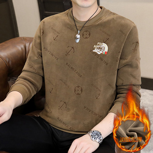 冬季加厚卫衣男商务舒适保暖打底衫一体绒海岛绒刺绣卡其9239P53,男装卫衣,星座1207