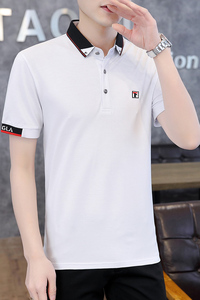 夏季棉短袖Polo衫领三角t恤男修身百搭时尚精神商务绅士白9577P40图片
