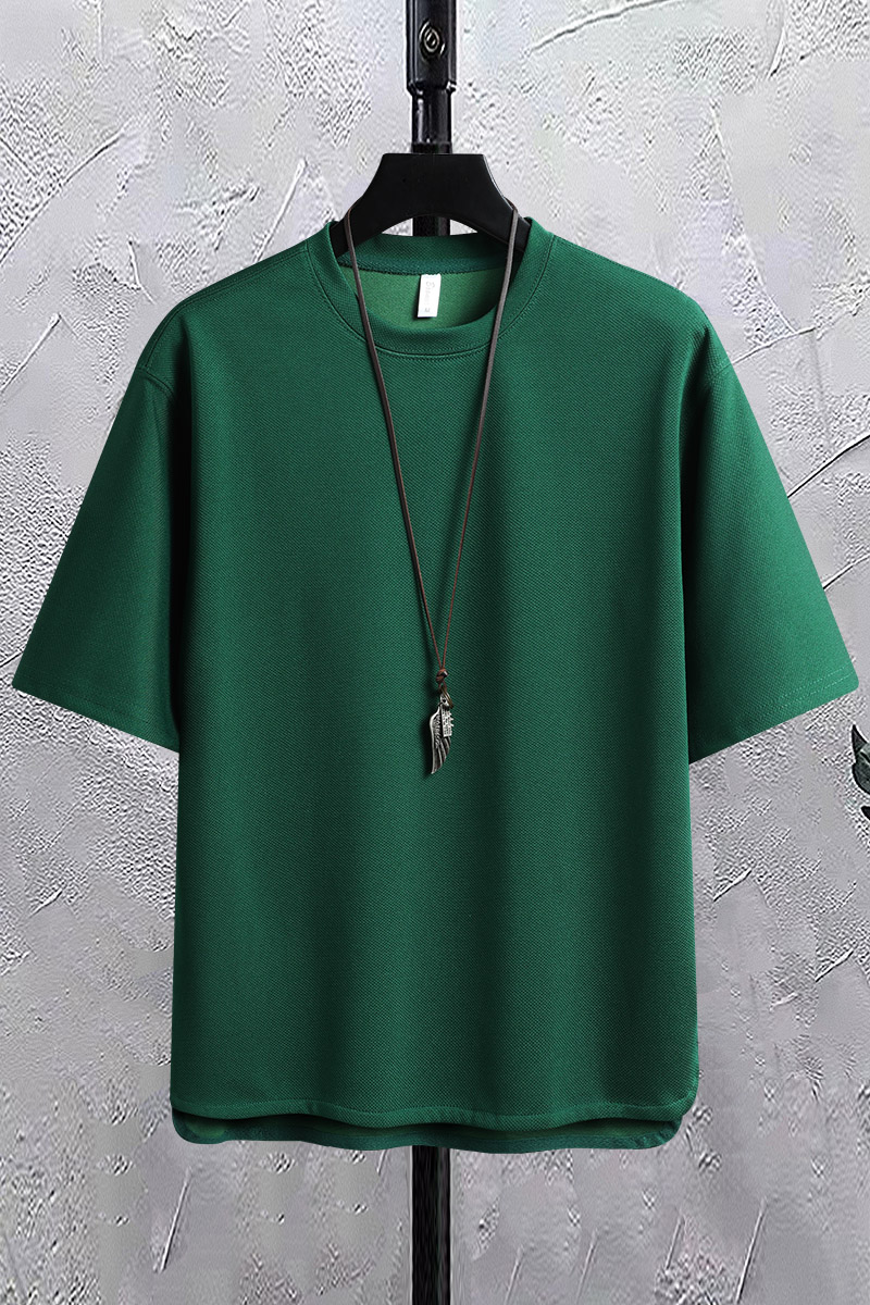 夏季棉圆领短袖T恤男卫衣纯色港风宽松落肩款五分袖透气绿8586P22,男装T恤,星座1207