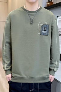 长袖卫衣男t恤男大码圆领套头刺绣宽松休闲精工艺模特绿色9756P40图片