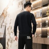 秋冬时尚套装简欧圆领休闲男士卫衣两件长袖长裤印花黑色9353P120，男装休闲套装，星座1207
