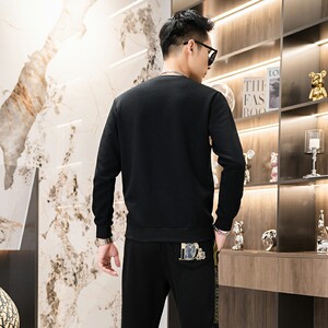 秋冬时尚套装简欧圆领休闲男士卫衣两件长袖长裤印花黑色9353P120图片