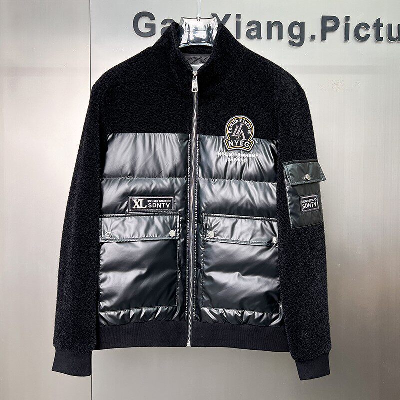 冬季高端金貂绒羽绒服拼接亮面90%白鸭商务立领外套Y9180P280,男装羽绒服,星座1207