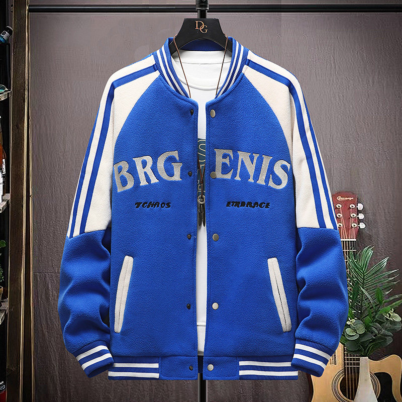 高质量直播颗粒绒拼接日系棒球服男夹克外套风衣棉服黑色9823P75,男装夹克,星座1207