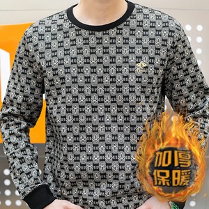 冬季长袖男简欧版大码卫衣套头加绒加厚印花圆脸杏色9753加绒P55图片