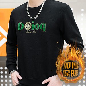 冬季长袖男欧版大码卫衣套头高定立体印花圆脸品牌绿9738加绒P50图片
