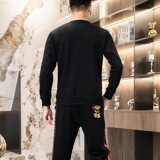 秋冬时尚套装简欧圆领休闲男士卫衣两件长袖长裤印花黑色9351P120，男装休闲套装，星座1207