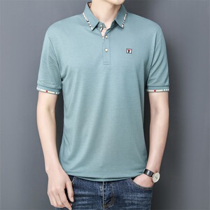 夏季棉短袖Polo衫领拼格t恤男修身百搭时尚精神商务绅士黑9576P40图片