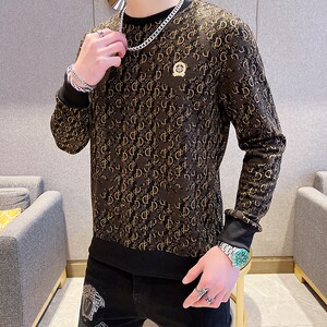 长袖男大码蒙太奇卫衣商务直播套头休闲圆领时尚欧版黑色9750P45图片