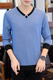 冬季加厚保暖防寒套头长袖男卫衣男商务V领打底衫蓝9632加绒，男装卫衣，星座1207