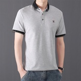 夏季棉短袖Polo衫F字立领t恤男修身通勤精神商务绅士灰9578P40，男装Polo衫，星座1207