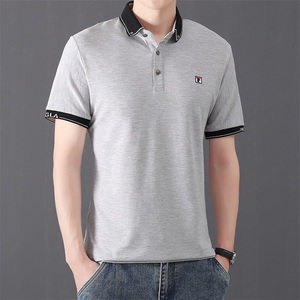 夏季棉短袖Polo衫F字立领t恤男修身通勤精神商务绅士灰9578P40,男装Polo衫,星座1207