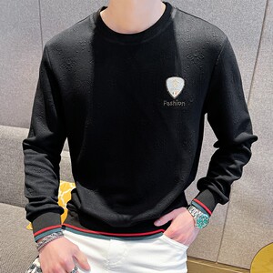 长袖男大码卫衣精品商务烫钻直播套头休闲圆领欧简单版白9752P45图片