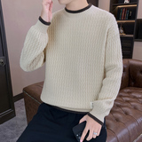 冬季保暖编制针织衫加厚毛衣圆领宽松打底毛衫波纹大码灰M9050P45，男装针织衫/毛衣，星座1207