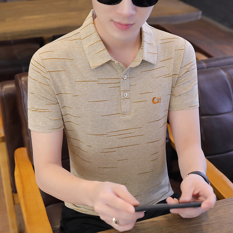 夏季棉短袖Polo衫短线t恤男修身百搭时尚精神商务绅士白9528P32,男装Polo衫,星座1207