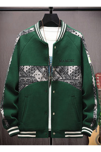 高质量直播颗粒绒拼接日系棒球服男夹克外套风衣棉服绿色9822P75图片