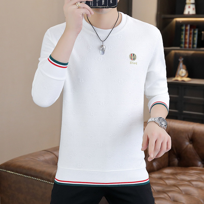 主推长袖男欧版大码商务直播休闲卫衣套头日系圆领模特白9739P45，男装卫衣，星座1207