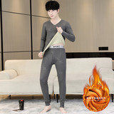 冬季保暖内衣套装男款AB面德绒提花V领双面绒时尚舒适灰色9356P50，保暖内衣，星座1207