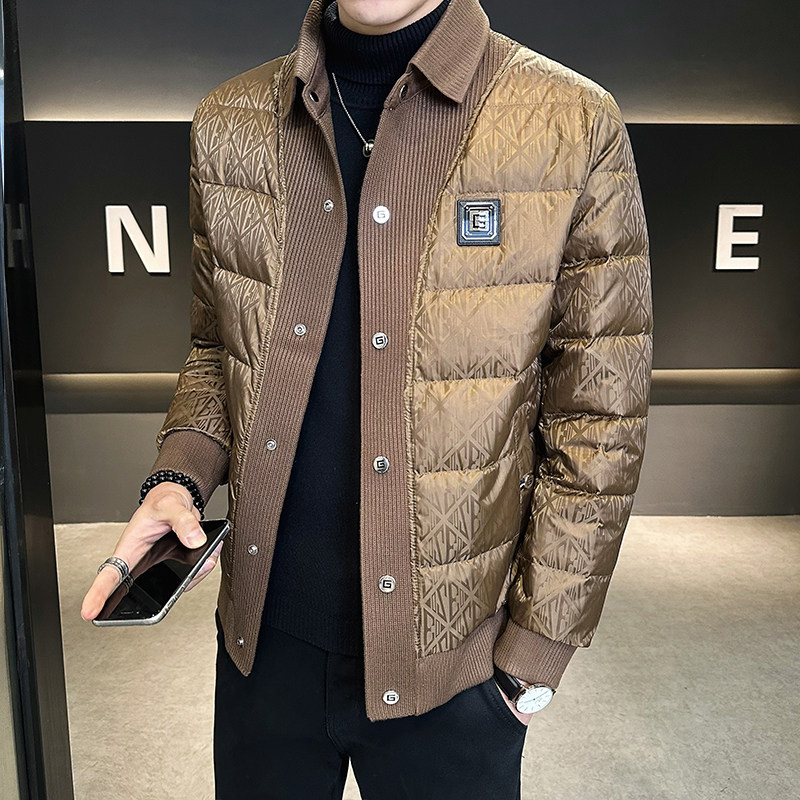 冬季简欧精神小伙夹克羽绒服90%白鸭衬衫领翻领厚外套卡Y9185P280图片