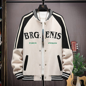 高质量直播颗粒绒拼接日系棒球服男夹克外套风衣棉服米白9823P75图片